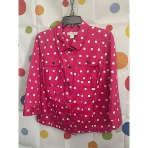 NEW Christopher & Banks Hot Pink & White Jacket Lightweight Size Medium 🌸🍒